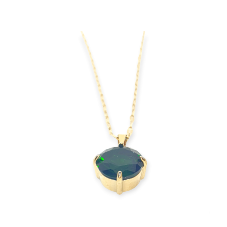 necklace steel gold chain and green stone